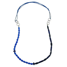 Kette Kunststoffperlen blau Metallringe rhodiniert Kordel blau 90cm