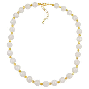 Kette, Perle seide - weiß, Perle goldfarben
