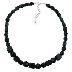 Kette Perlen Kunststoff schwarz - glänzend facettiert 42cm