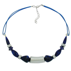 Kette, Rillenwalze silber - matt, blau