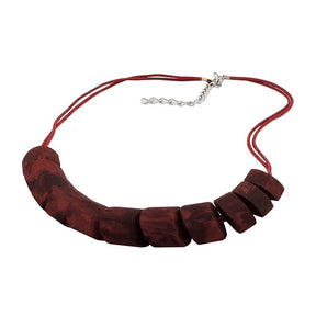 Kette Schrägperle Kunststoff rot - schwarz - marmoriert Kordel dunkelrot 45cm