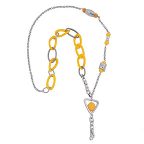 Kette Y - Kette Kettenglieder gelb grau chrom - farbig Kunststoff Aluminium 90cm