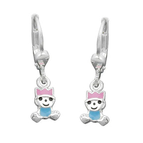 Ohrbrisur Ohrhänger Ohrringe 24x6mm kleiner König pink - hellblau lackiert Silber 925