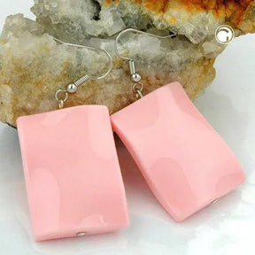Ohrhaken Ohrhänger Ohrringe 56x25mm Viereck Kunststoff gewellt rosa - glänzend