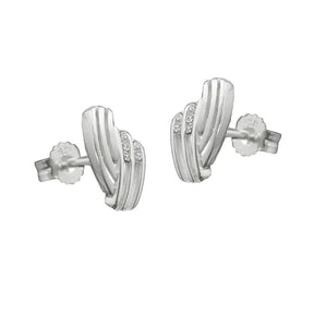 Ohrstecker Ohrring 10x6mm streifig mit Zirkonias matt - glänzend Silber 925