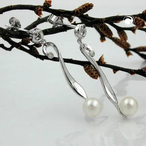 Ohrstecker Ohrring 34x6mm Ohrhänger mit Zuchtperle 6mm und Zirkonia rhodiniert Silber 925