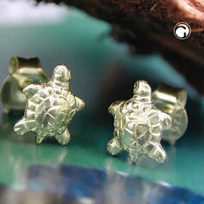 Ohrstecker Ohrring 7x5,5mm Schildkršte glŠnzend diamantiert 9Kt GOLD