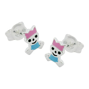Ohrstecker Ohrring 7x6mm kleiner König pink - hellblau lackiert Silber 925