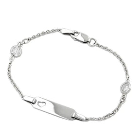 Schildarmband fŸr Kinder 1,7mm Ankerkette mit Herz und 2 Zirkonias rhodiniert Silber 925 15cm